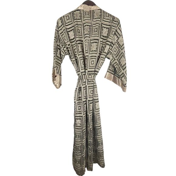 Vintage Judith Hart Long Belted Robe Size Small Black Bronze GEOMETRIC SemiSheer - Picture 4 of 7
